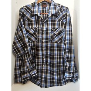 Plains Western Wear Big Mens 3X Plaid Long Sleeve‎ Pearl Snap Western w/Silver